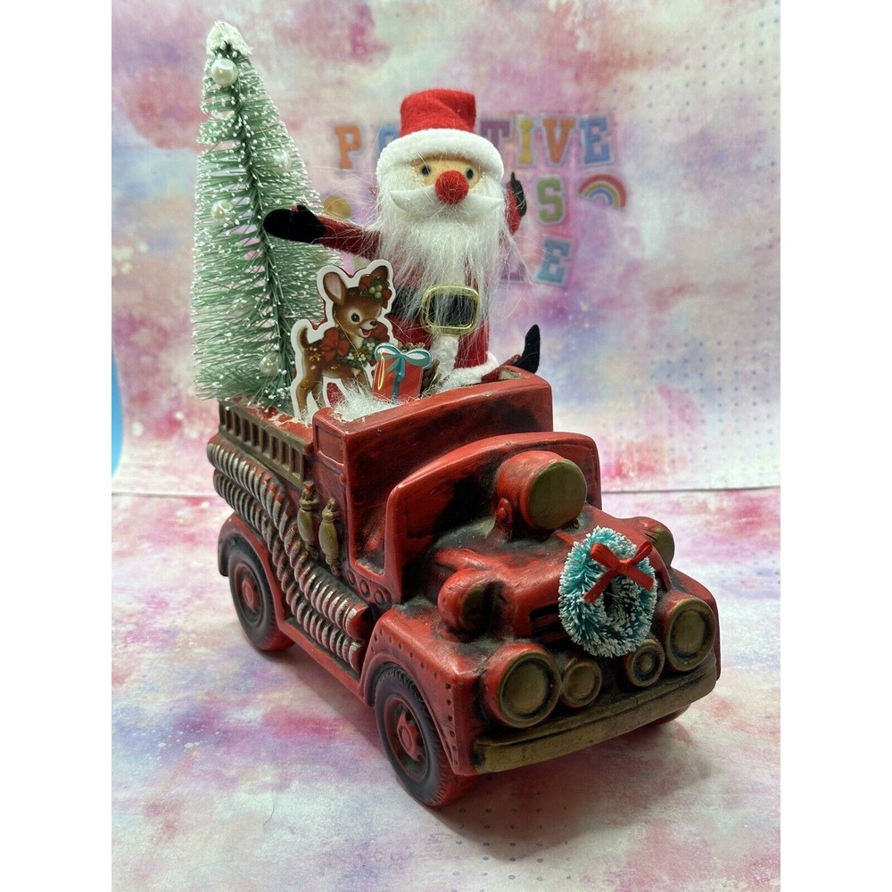 Vintage Fire Truck Planter With Christmas Assemble